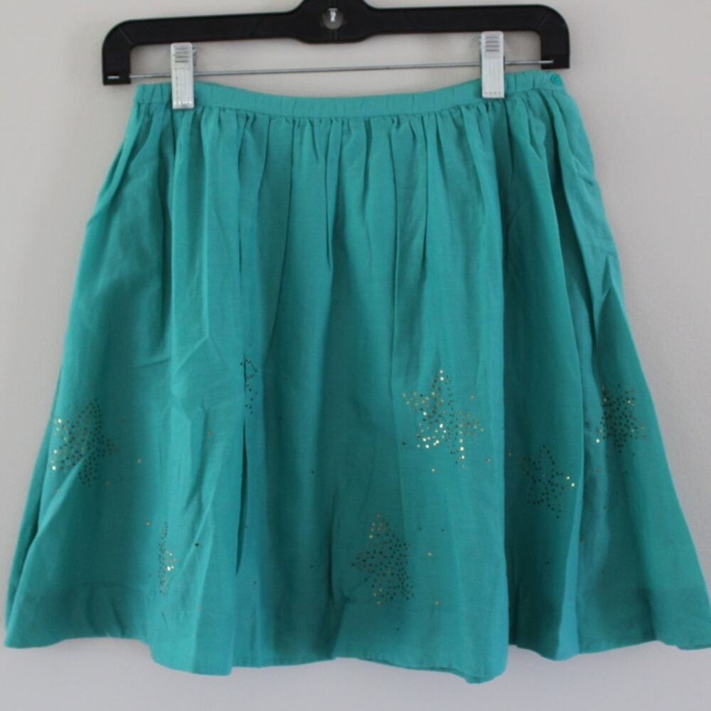 NWT Bonpoint Lilo‎ Silk Cotton Turquoise A-Line Skirt Gold Star 12